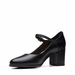 NEW CLARKS women's freva 55 strap shoe in smooth black leather
